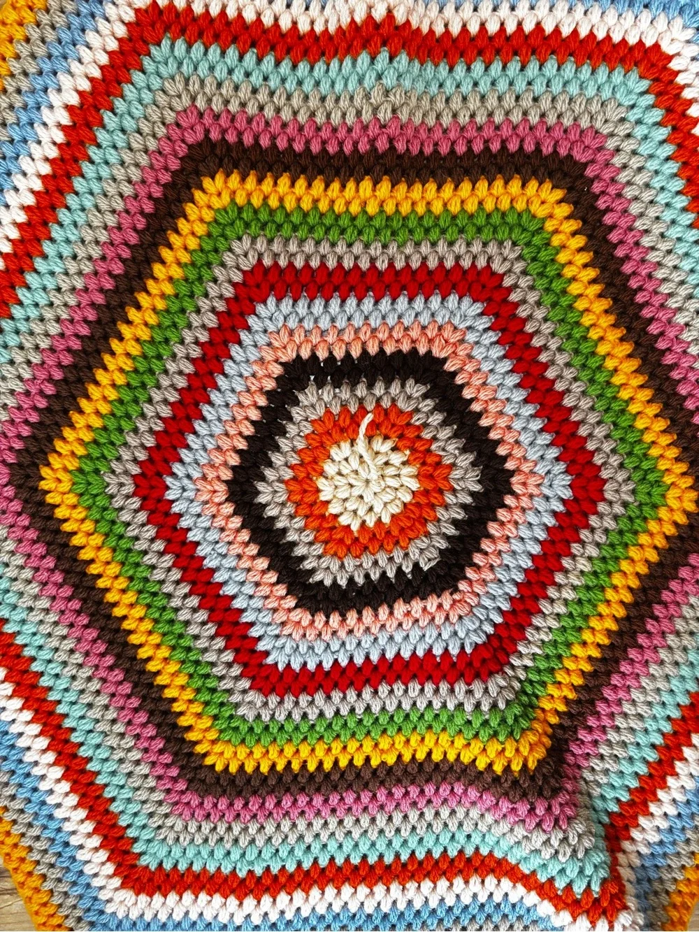 Handmade Crochet Hexagon Rug Boho Rainbow Cottagecore Accent Rug 38”x44” - Picture 4 of 8